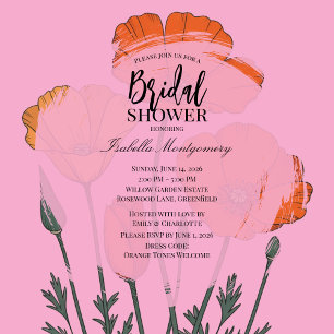 Pink Orange Poppy Chic Floral Bridal Shower Invitation