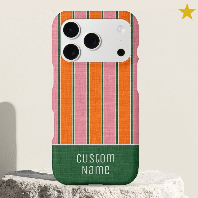 Pink Orange Preppy Bold Stripes Custom Name  (Creator Uploaded)