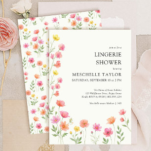 Pink Orange Pretty Floral Bridal Lingerie Shower Invitation