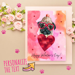 Pink Orange Pug Valentine's Day Gift Dog Holiday Postcard