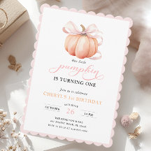 Pink Orange Pumpkin Bow Girl First Birthday