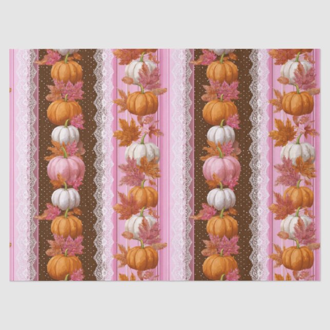 Pink Orange Pumpkin Floral Fall Pattern Tissue Paper (Front)