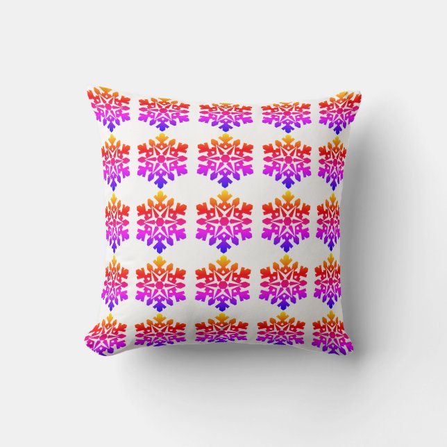 Pink, orange, purple, blue snowflake cushion (Front)
