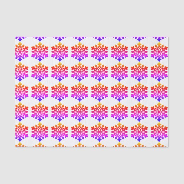 Pink, orange, purple, blue snowflake tissue paper (Front)
