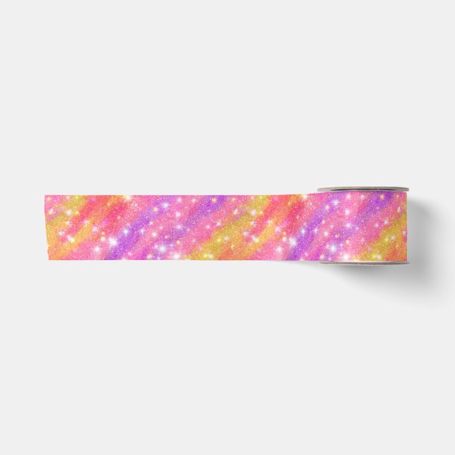 Pink Orange Purple Glitter Sparkle Pattern Satin Ribbon (Front)
