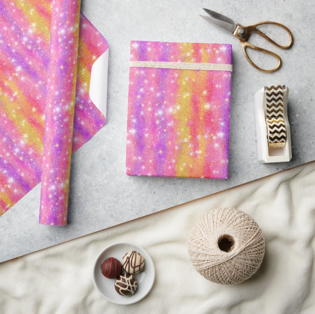 Pink Orange Purple Glitter Sparkle Pattern Wrapping Paper (Crafts)