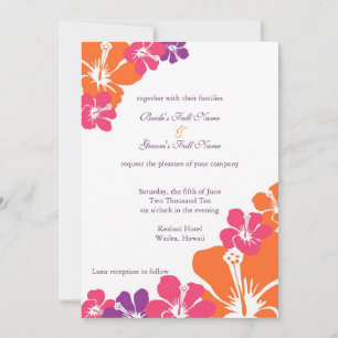 Pink Orange Purple Hibiscus Hawaiian Wedding Invitation