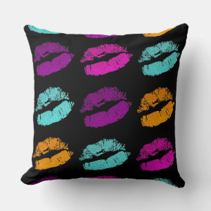 Pink orange purple teal glitter lips pillow