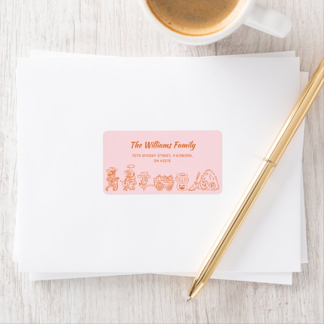 Pink Orange Quirky Hand Drawn Doodles Halloween Label (Insitu)