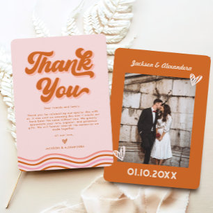 Pink Orange Retro70s Wedding Thank You Card