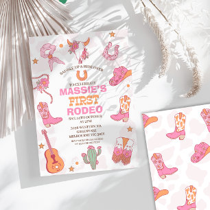 Pink Orange Retro 1st Rodeo Birthday  Invitation