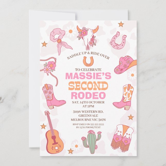 Pink Orange Retro 2nd Rodeo Birthday  Invitation (Front)