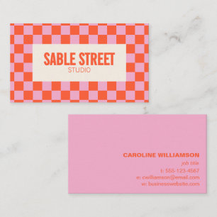 Pink Orange Retro Chequerboard Bold Creative Brand Business Card
