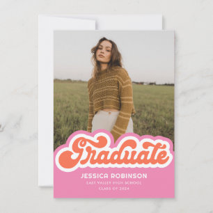 Pink Orange Retro Graduate Photo Announcement
