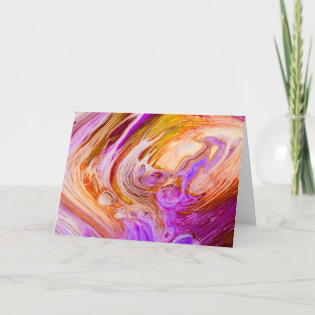 Pink Orange Ring Pour Acrylic Fluid Art Card (Front)