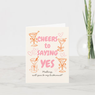 Pink + Orange Say Yes Doodle Bridesmaid Proposal Card