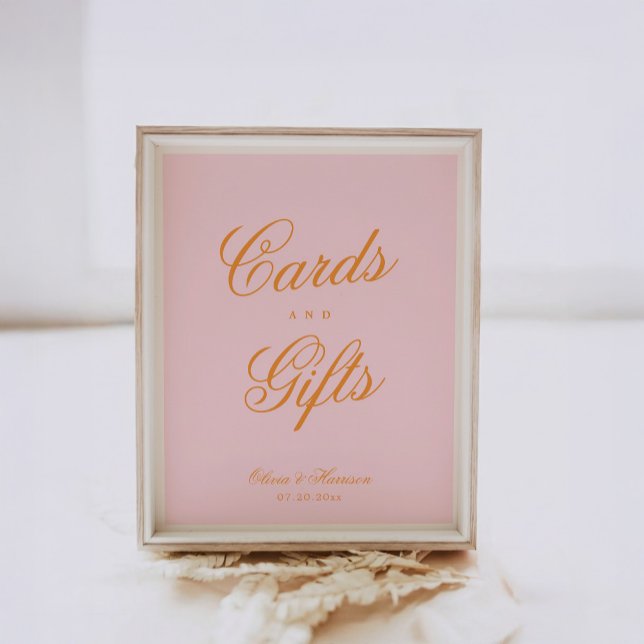 Pink Orange Script Wedding Cards and Gifts Sign (Creator Uploaded)