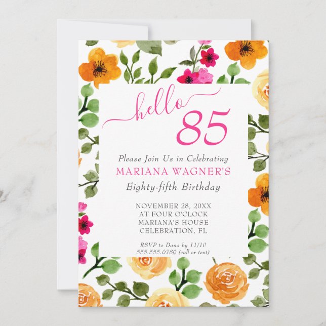 Pink Orange Simple Floral Elegant Script Birthday Invitation (Front)