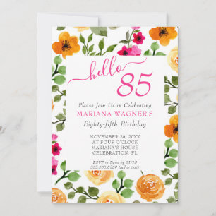 Pink Orange Simple Floral Elegant Script Birthday Invitation