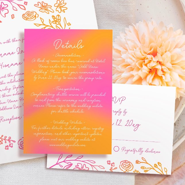 Pink Orange Simple Script Details Enclosure Card (Creator Uploaded)