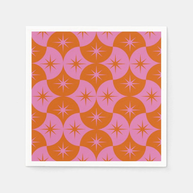 Pink Orange  Starbursts on Mid Century Scallop  Napkin (Front)