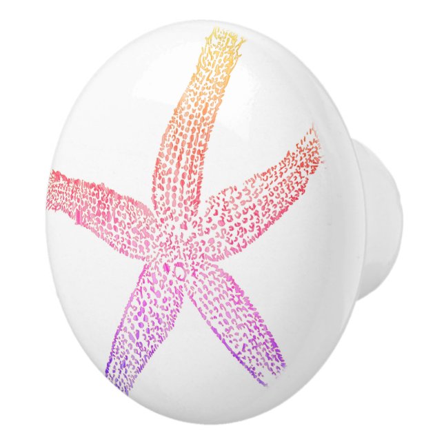 Pink Orange Starfish Beach White Nautical Decor Ceramic Knob (Right)