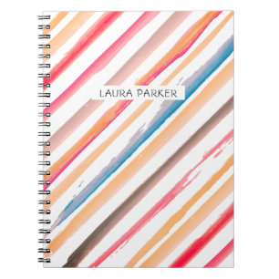 Pink Orange Striped Minimal Professional Girly Notebook