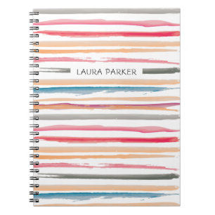 Pink Orange Striped Minimal Professional Girly Notebook