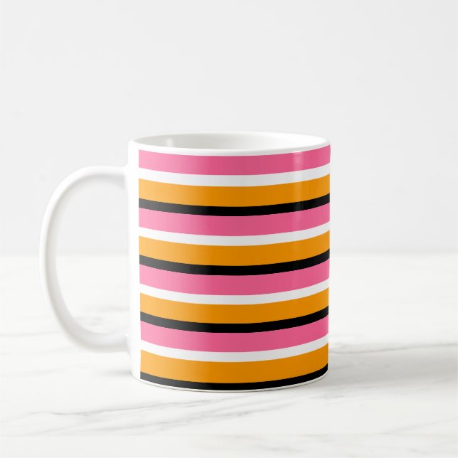 Pink Orange Stripes Horizontal Lines Coffee Mug (Left)