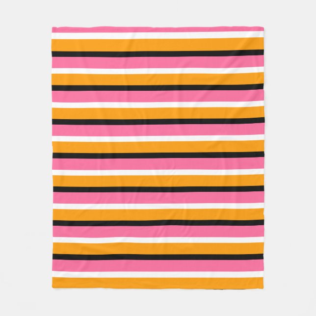 Pink Orange Stripes Horizontal Lines Fleece Blanket (Front)