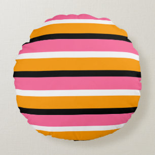 Pink Orange Stripes Horizontal Lines Round Cushion