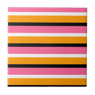 Pink Orange Stripes Horizontal Lines Tile