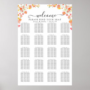 Pink & Orange Summer Floral Seating Chart