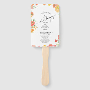 Pink & Orange Summer Floral Wedding  Hand Fan