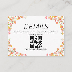 Pink & Orange Summer Floral Wedding QR Code Enclosure Card
