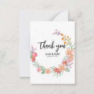 Pink & Orange Summer Floral Wedding Thank you Card