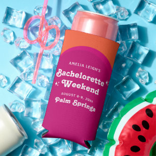 Pink & Orange Sunset Retro Bachelorette Weekend Seltzer Can Cooler