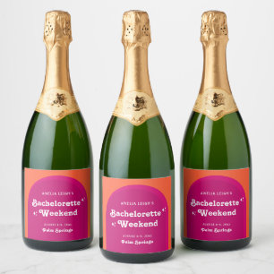 Pink & Orange Sunset Retro Bachelorette Weekend Sparkling Wine Label