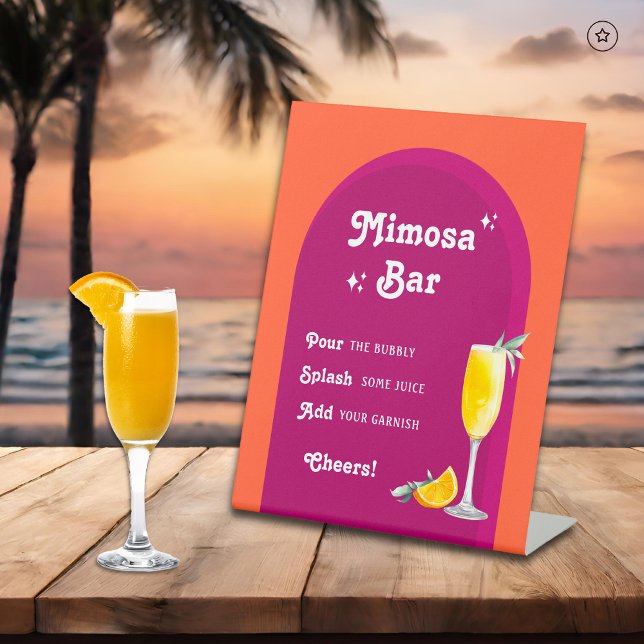 Pink & Orange Sunset Retro Mimosa Bar Pedestal Sign (Creator Uploaded)