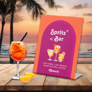 Pink & Orange Sunset Retro Spritz Bar Pedestal Sign