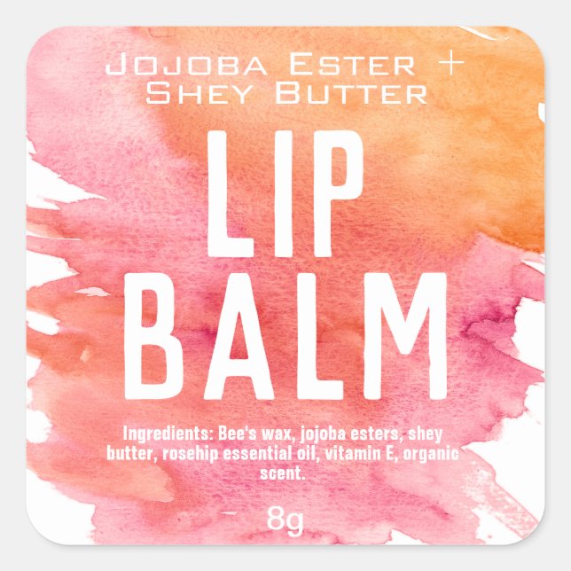 Pink Orange Sunset Watercolor Lip Balm Labels (Front)