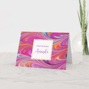 Pink Orange Swirls Abstract Design Birthday Card
