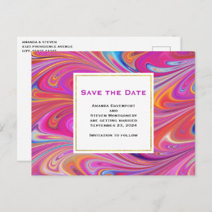 Pink Orange Swirls Abstract Design Save the Date Invitation Postcard
