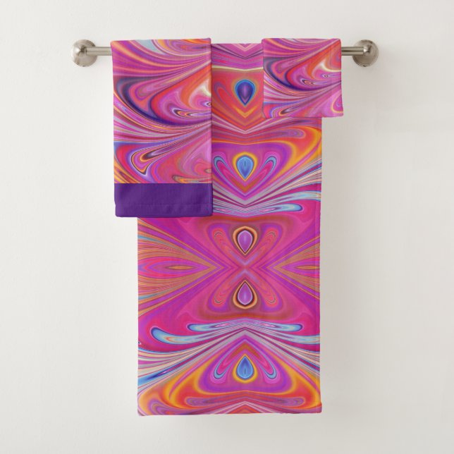 Pink Orange Swirls Groovy Design Bath Towel Set (Insitu)