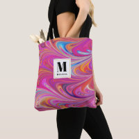 Pink Orange Swirls Groovy Design Monogram