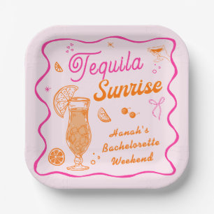 Pink Orange Tequila Sunrise Bachelorette party Paper Plate