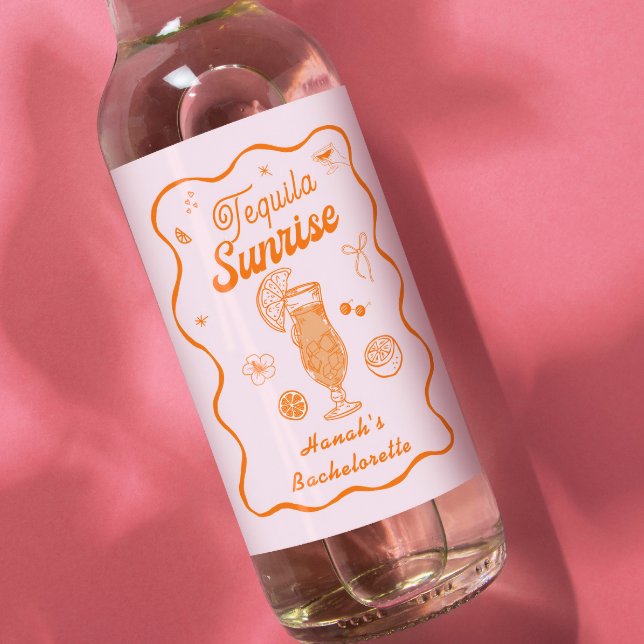 Pink Orange Tequila Sunrise Bachelorette  Wine Label (Creator Uploaded)