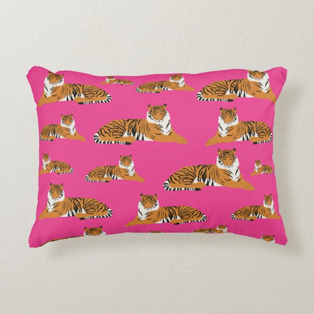 Pink Orange Tiger Animal Pattern  Decorative Cushion (Front)