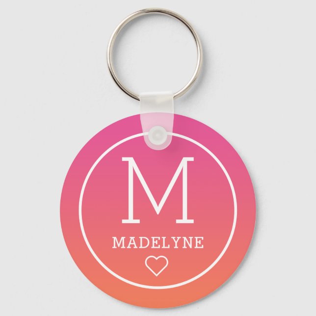 Pink Orange Trendy Geometrical Monogram Key Ring (Front)