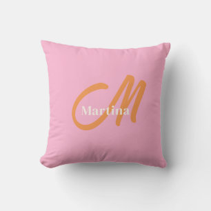 Pink Orange Trendy Monogram Cushion